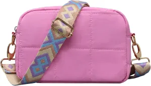Quilted Crossbody Bags for Women Puffer Shoulder Bag with Adjustable Wide Strap Puffy Dupes Nylon Crossbody Purse