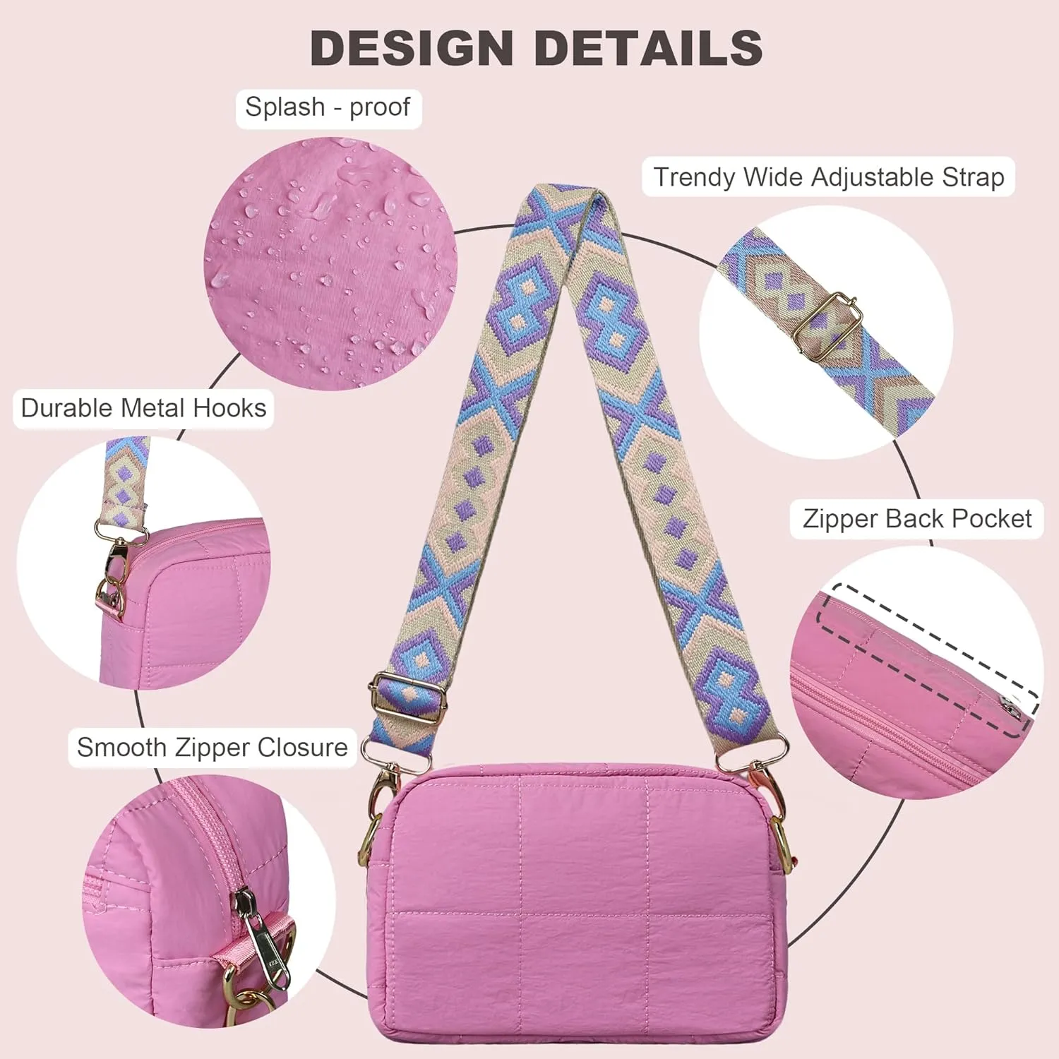 Quilted Crossbody Bags for Women Puffer Shoulder Bag with Adjustable Wide Strap Puffy Dupes Nylon Crossbody Purse