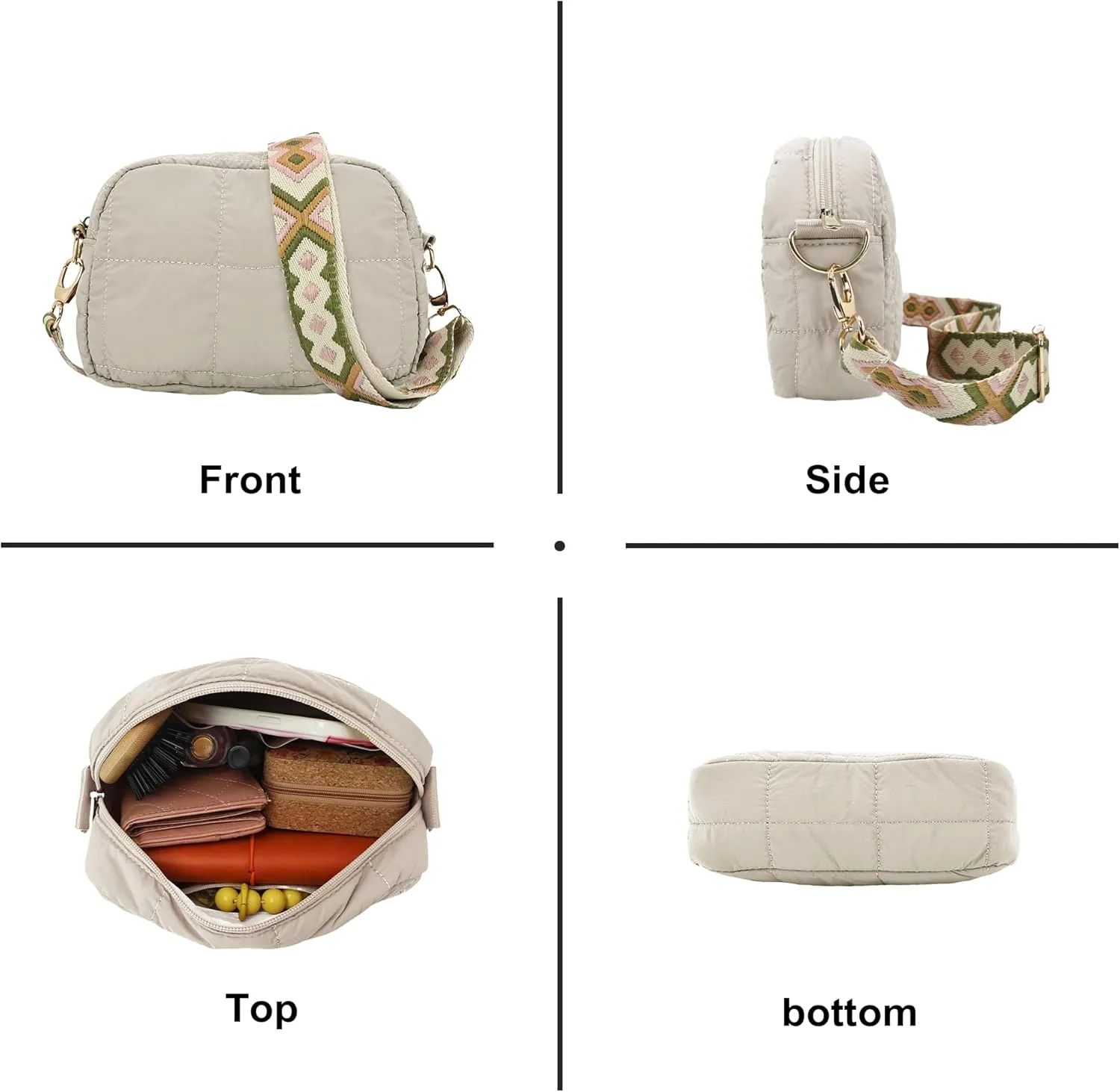 Quilted Crossbody Bags for Women Puffer Shoulder Bag with Adjustable Wide Strap Puffy Dupes Nylon Crossbody Purse
