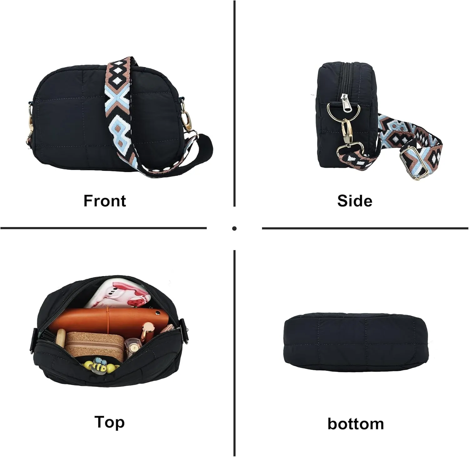 Quilted Crossbody Bags for Women Puffer Shoulder Bag with Adjustable Wide Strap Puffy Dupes Nylon Crossbody Purse