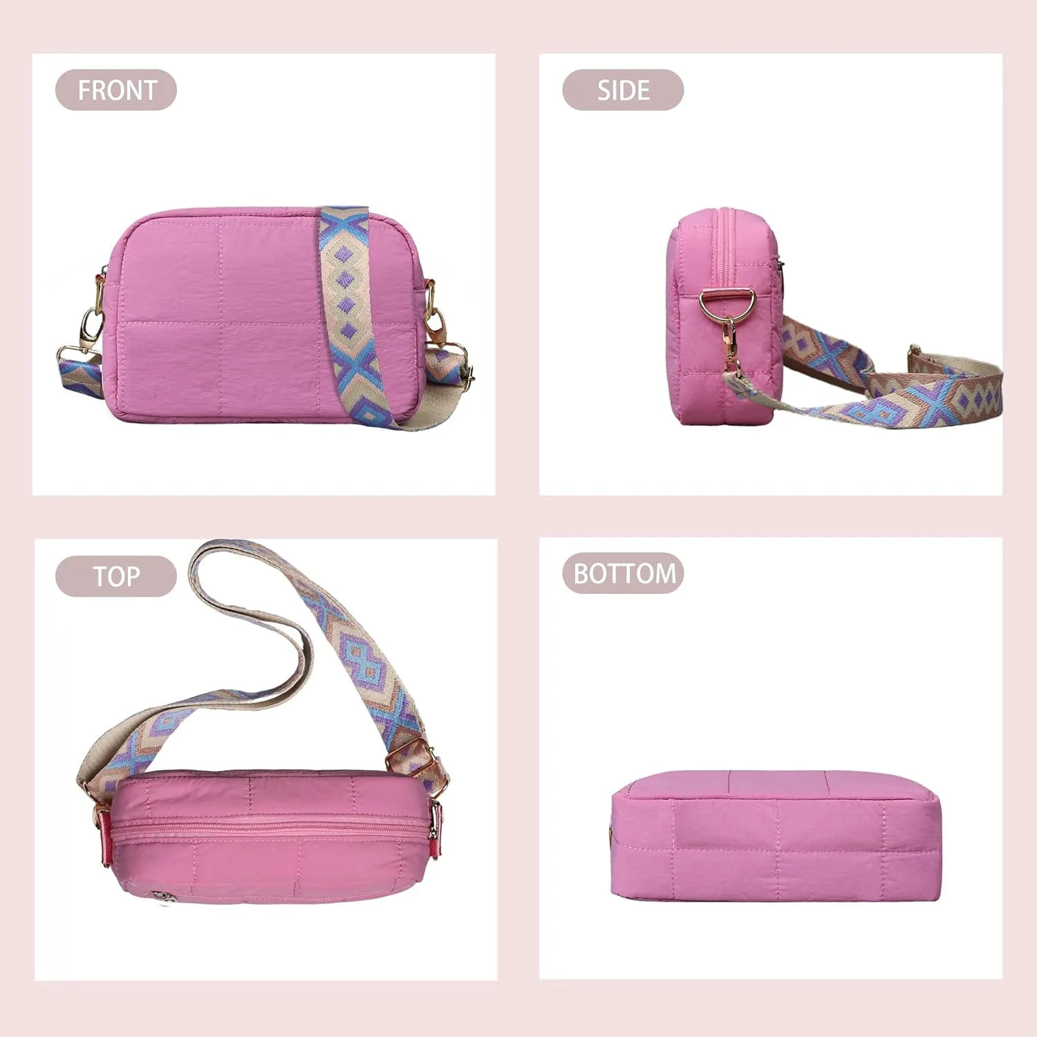 Quilted Crossbody Bags for Women Puffer Shoulder Bag with Adjustable Wide Strap Puffy Dupes Nylon Crossbody Purse