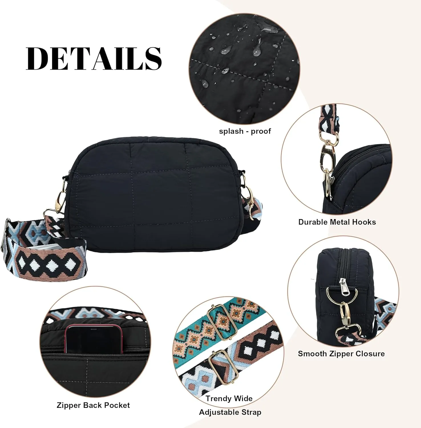 Quilted Crossbody Bags for Women Puffer Shoulder Bag with Adjustable Wide Strap Puffy Dupes Nylon Crossbody Purse