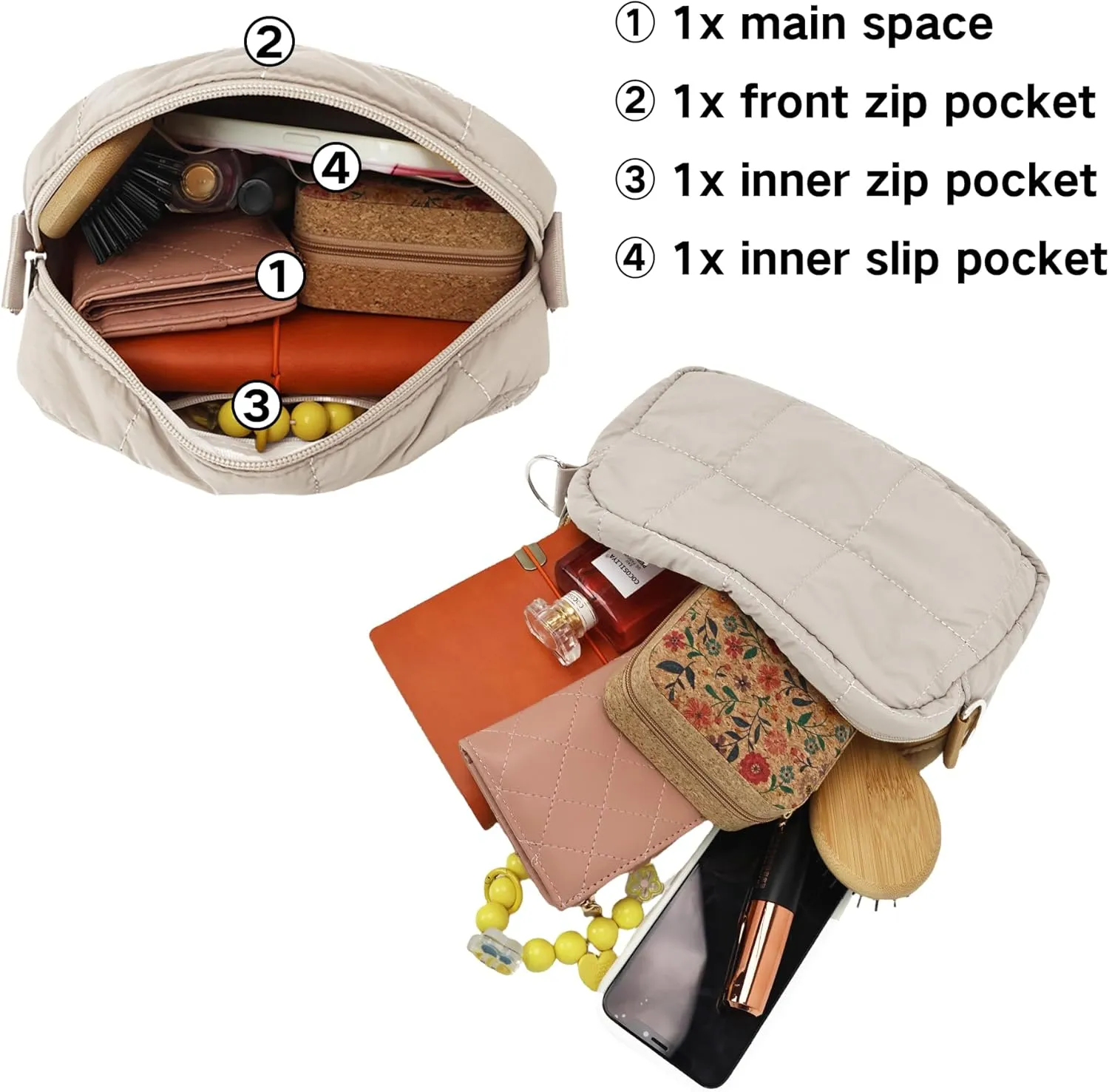 Quilted Crossbody Bags for Women Puffer Shoulder Bag with Adjustable Wide Strap Puffy Dupes Nylon Crossbody Purse