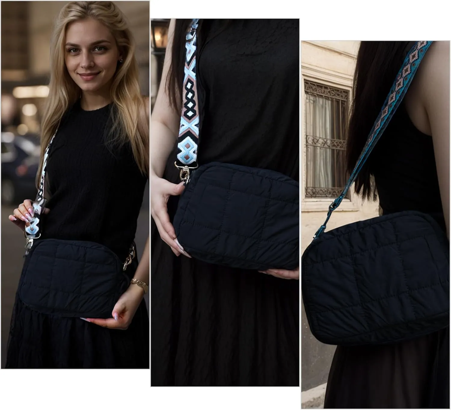 Quilted Crossbody Bags for Women Puffer Shoulder Bag with Adjustable Wide Strap Puffy Dupes Nylon Crossbody Purse