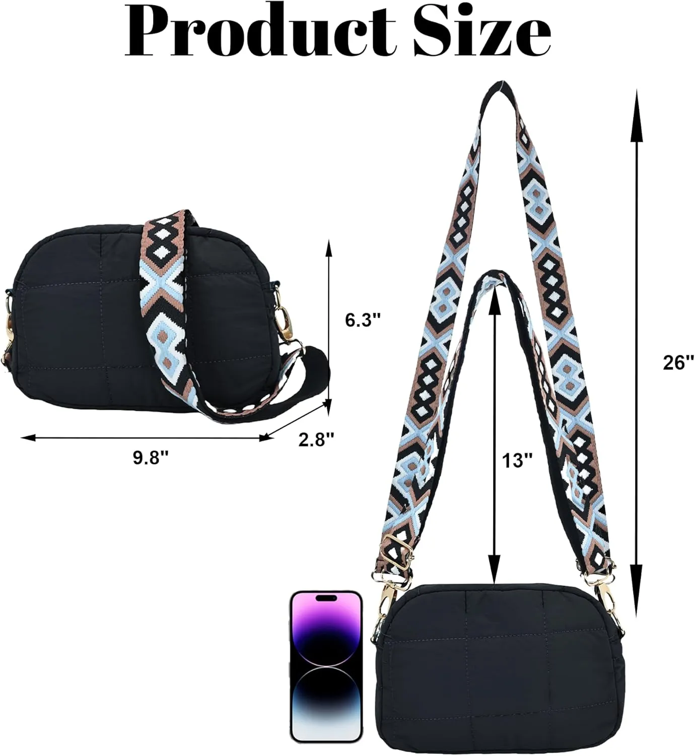 Quilted Crossbody Bags for Women Puffer Shoulder Bag with Adjustable Wide Strap Puffy Dupes Nylon Crossbody Purse