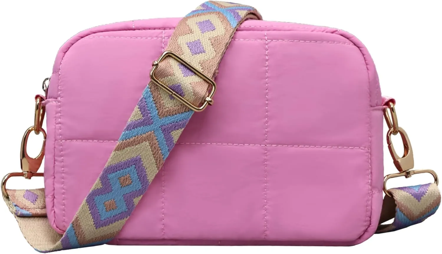 Quilted Crossbody Bags for Women Puffer Shoulder Bag with Adjustable Wide Strap Puffy Dupes Nylon Crossbody Purse
