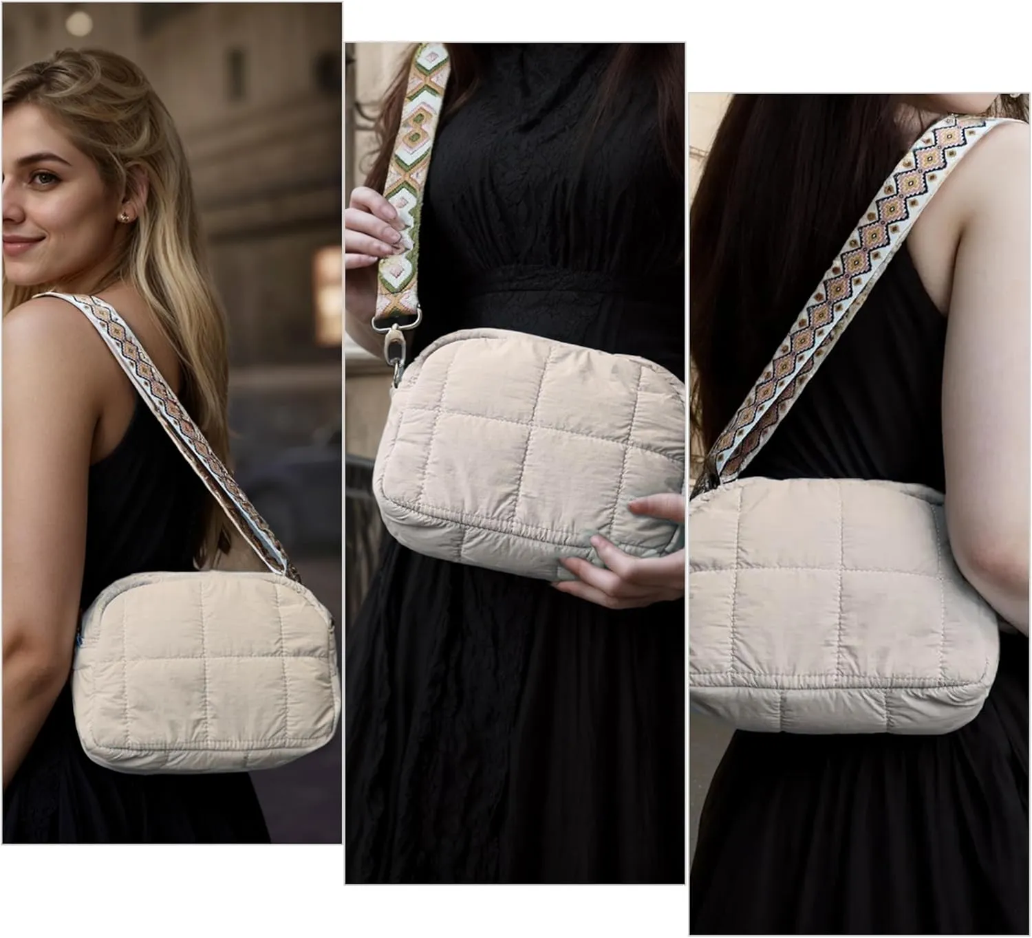 Quilted Crossbody Bags for Women Puffer Shoulder Bag with Adjustable Wide Strap Puffy Dupes Nylon Crossbody Purse