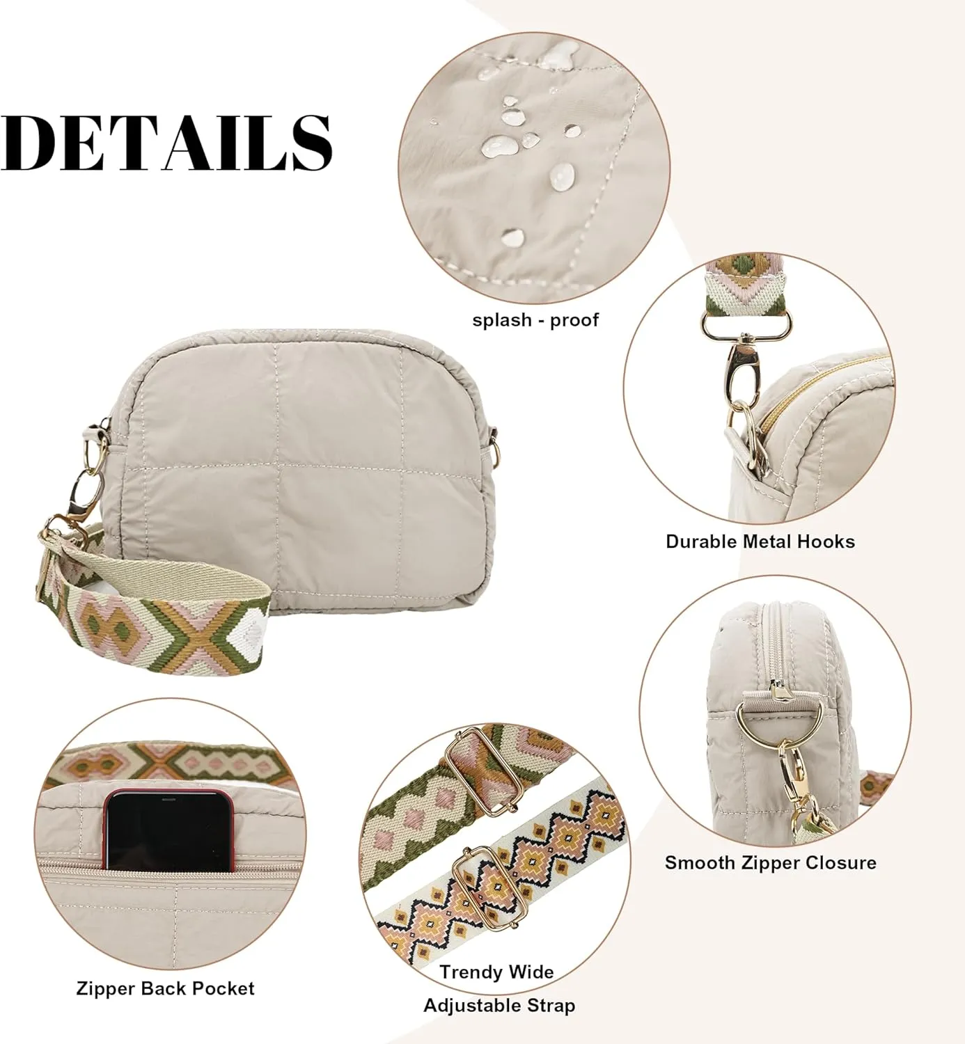 Quilted Crossbody Bags for Women Puffer Shoulder Bag with Adjustable Wide Strap Puffy Dupes Nylon Crossbody Purse