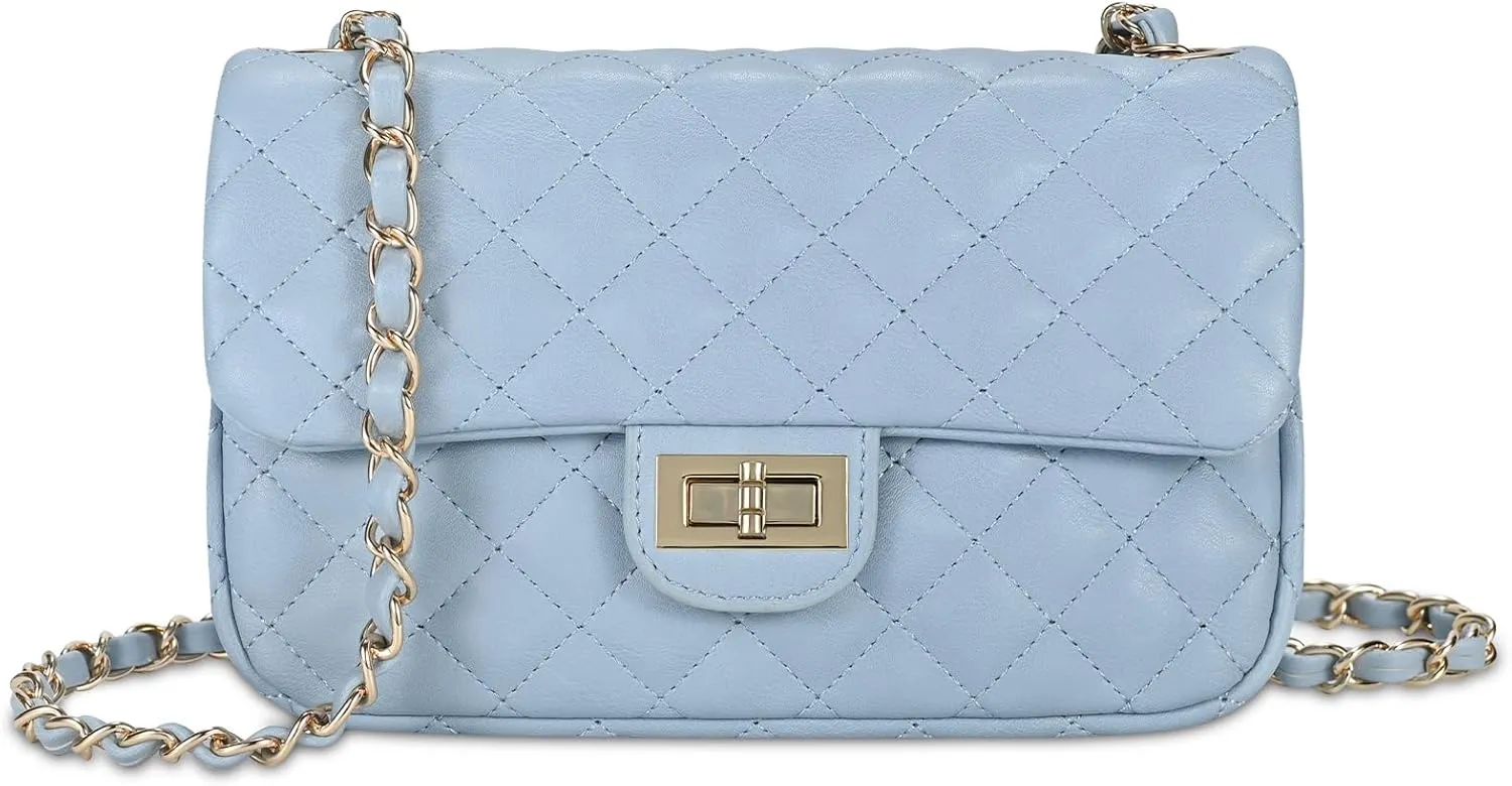 Quilted Crossbody Bags for Women, Small Soft Shoulder Handbags, Ladies Mini Vegan Leather Clutch Purses