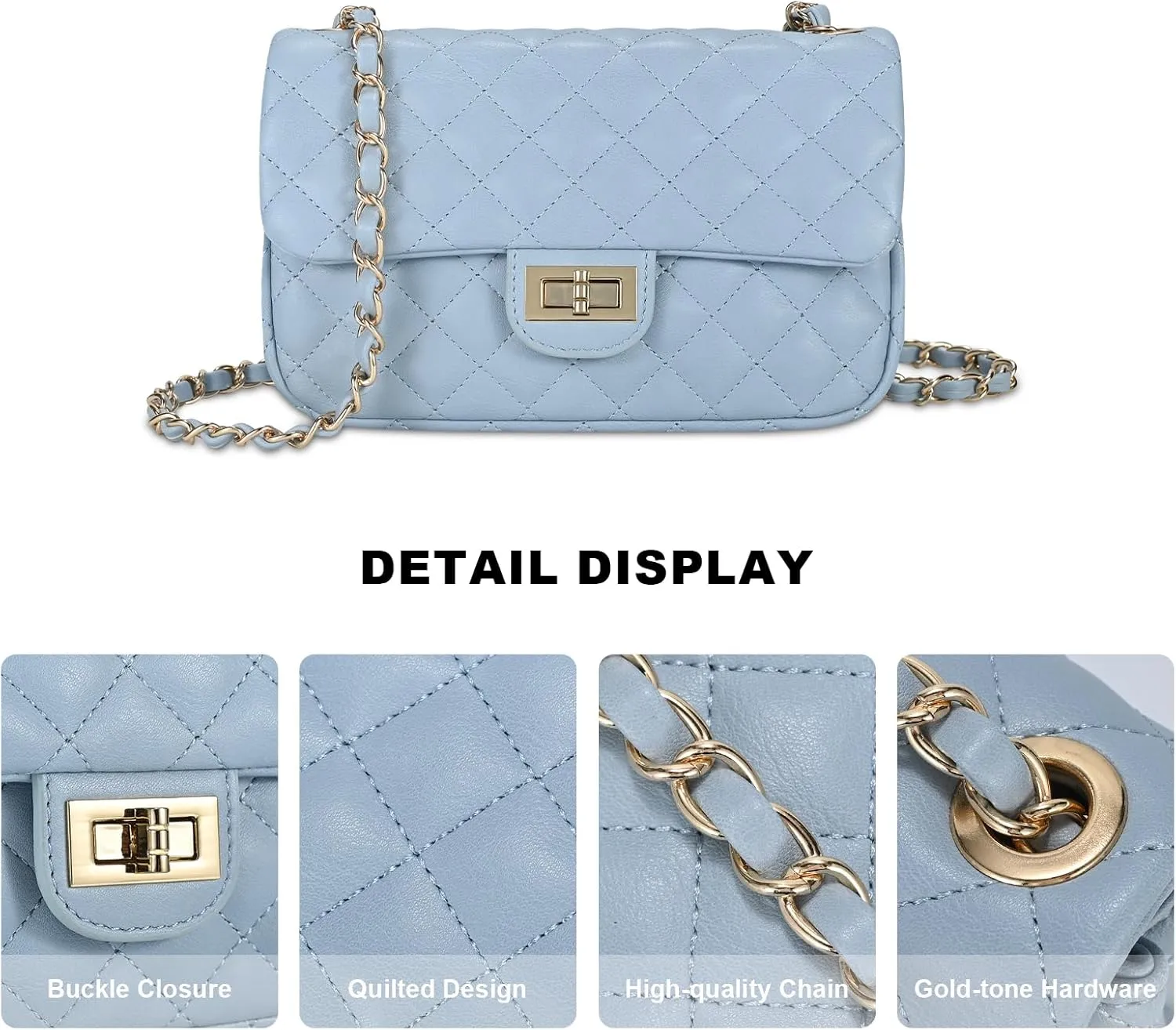 Quilted Crossbody Bags for Women, Small Soft Shoulder Handbags, Ladies Mini Vegan Leather Clutch Purses