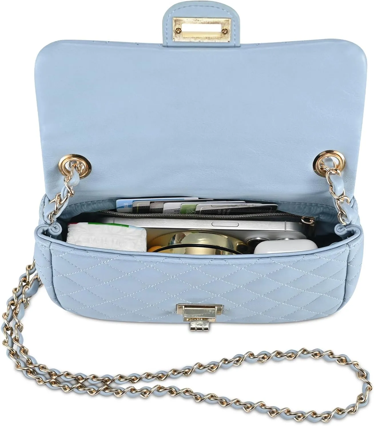 Quilted Crossbody Bags for Women, Small Soft Shoulder Handbags, Ladies Mini Vegan Leather Clutch Purses