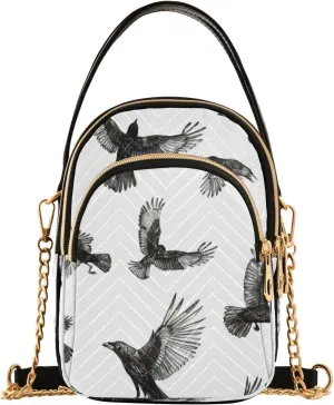 Quilted Crossbody Bags for Women,A Bunch Of Crows Flying As A Hand Drawn Sketch Sketch Drawing Pencil Black and White Women's Crossbody Handbags Small Travel Purses Phone Bag