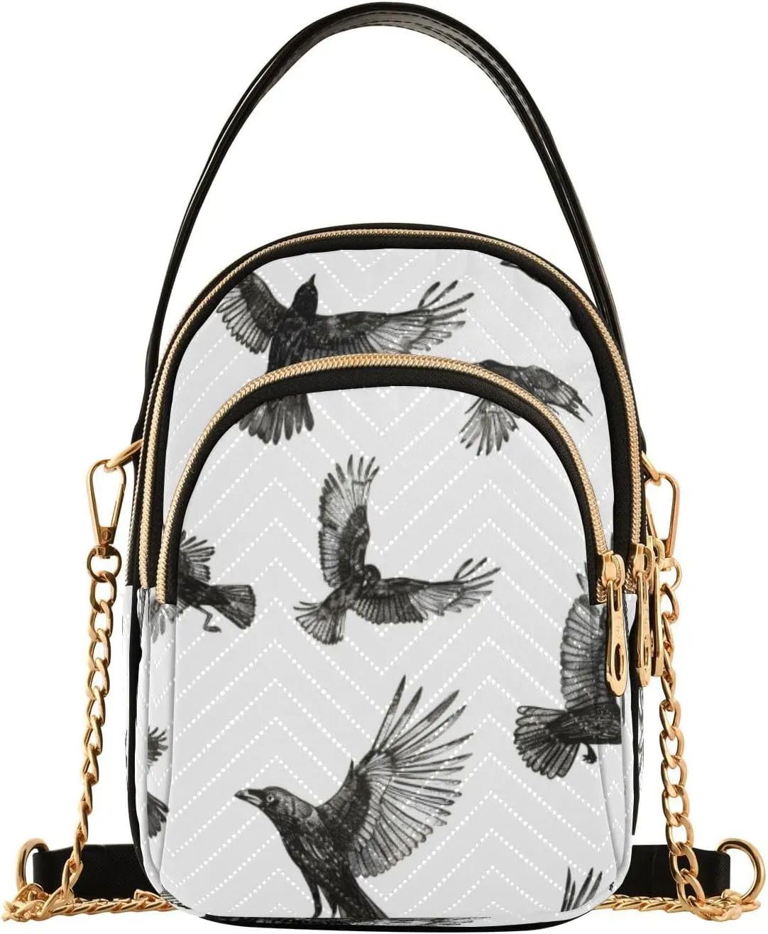 Quilted Crossbody Bags for Women,A Bunch Of Crows Flying As A Hand Drawn Sketch Sketch Drawing Pencil Black and White Women's Crossbody Handbags Small Travel Purses Phone Bag