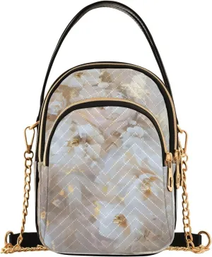 Quilted Crossbody Bags for Women,Abstract Painting Of White and Beige Flowers with Gold Leaf Pigment Highlights Retro Oil Painting S Women's Crossbody Handbags Small Travel Purses Phone Bag