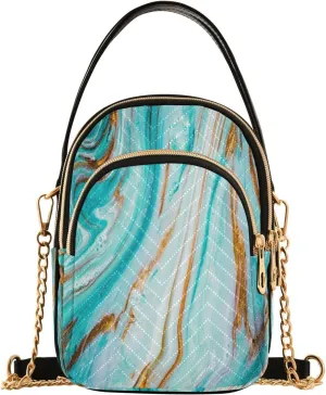 Quilted Crossbody Bags for Women,Beautiful Juicy Turquoise Marble Women's Crossbody Handbags Small Travel Purses Phone Bag