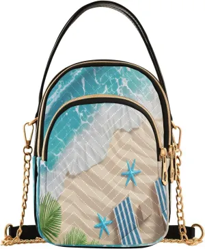 Quilted Crossbody Bags for Women,Blue Sea and Clean Sand with Copy Space Women's Crossbody Handbags Small Travel Purses Phone Bag