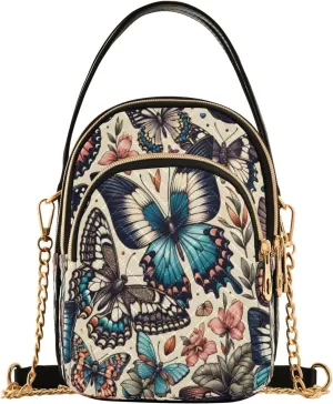 Quilted Crossbody Bags for Women,Butterfly Pattern Vector Illustration Women's Crossbody Handbags Small Travel Purses Phone Bag