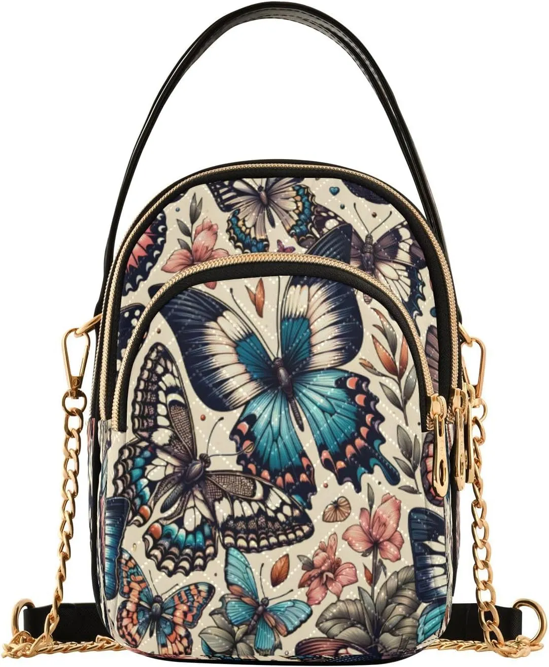 Quilted Crossbody Bags for Women,Butterfly Pattern Vector Illustration Women's Crossbody Handbags Small Travel Purses Phone Bag