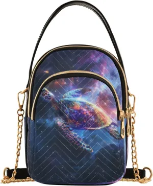 Quilted Crossbody Bags for Women,Cosmic Turtle Galaxy Women's Crossbody Handbags Small Travel Purses Phone Bag