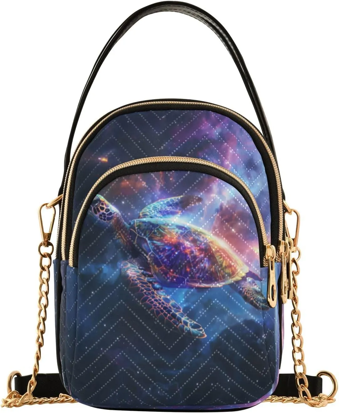 Quilted Crossbody Bags for Women,Cosmic Turtle Galaxy Women's Crossbody Handbags Small Travel Purses Phone Bag