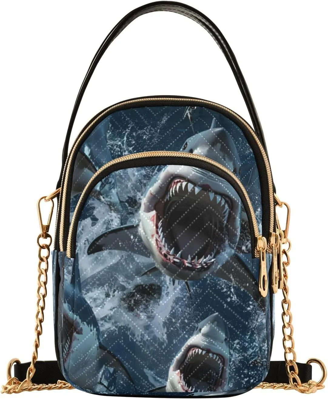 Quilted Crossbody Bags for Women,Fierce Sharks Charging Towards The Camera Women's Crossbody Handbags Small Travel Purses Phone Bag