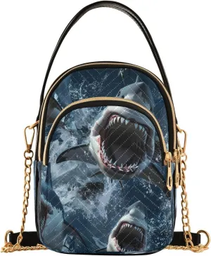 Quilted Crossbody Bags for Women,Fierce Sharks Charging Towards The Camera Women's Crossbody Handbags Small Travel Purses Phone Bag