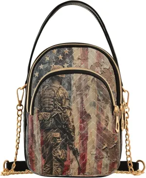 Quilted Crossbody Bags for Women,Happy Memorial Day Soldier American Flag Women's Crossbody Handbags Small Travel Purses Phone Bag