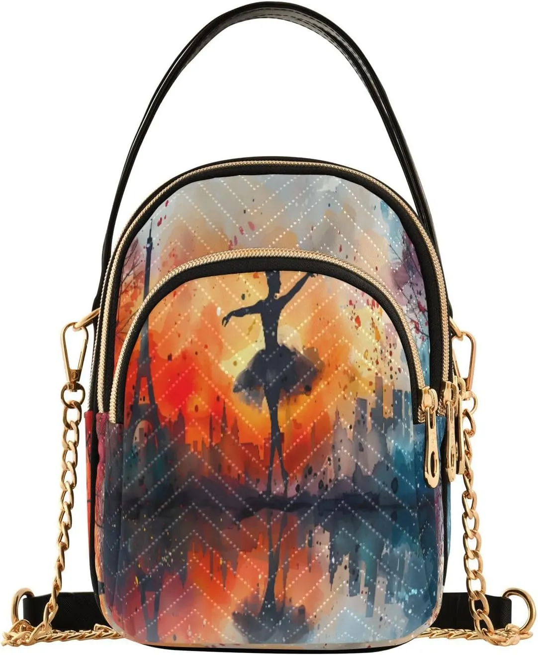 Quilted Crossbody Bags for Women,Rhythmic Gymnastics Paris Women's Crossbody Handbags Small Travel Purses Phone Bag