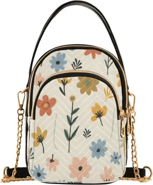 Quilted Crossbody Bags for Women,Small Botanicals Floral Women's Crossbody Handbags Small Travel Purses Phone Bag