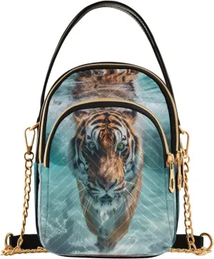 Quilted Crossbody Bags for Women,Tiger Swimming Underground Women's Crossbody Handbags Small Travel Purses Phone Bag