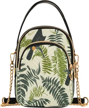 Quilted Crossbody Bags for Women,Toucan Birds in Fern Leaves Women's Crossbody Handbags Small Travel Purses Phone Bag