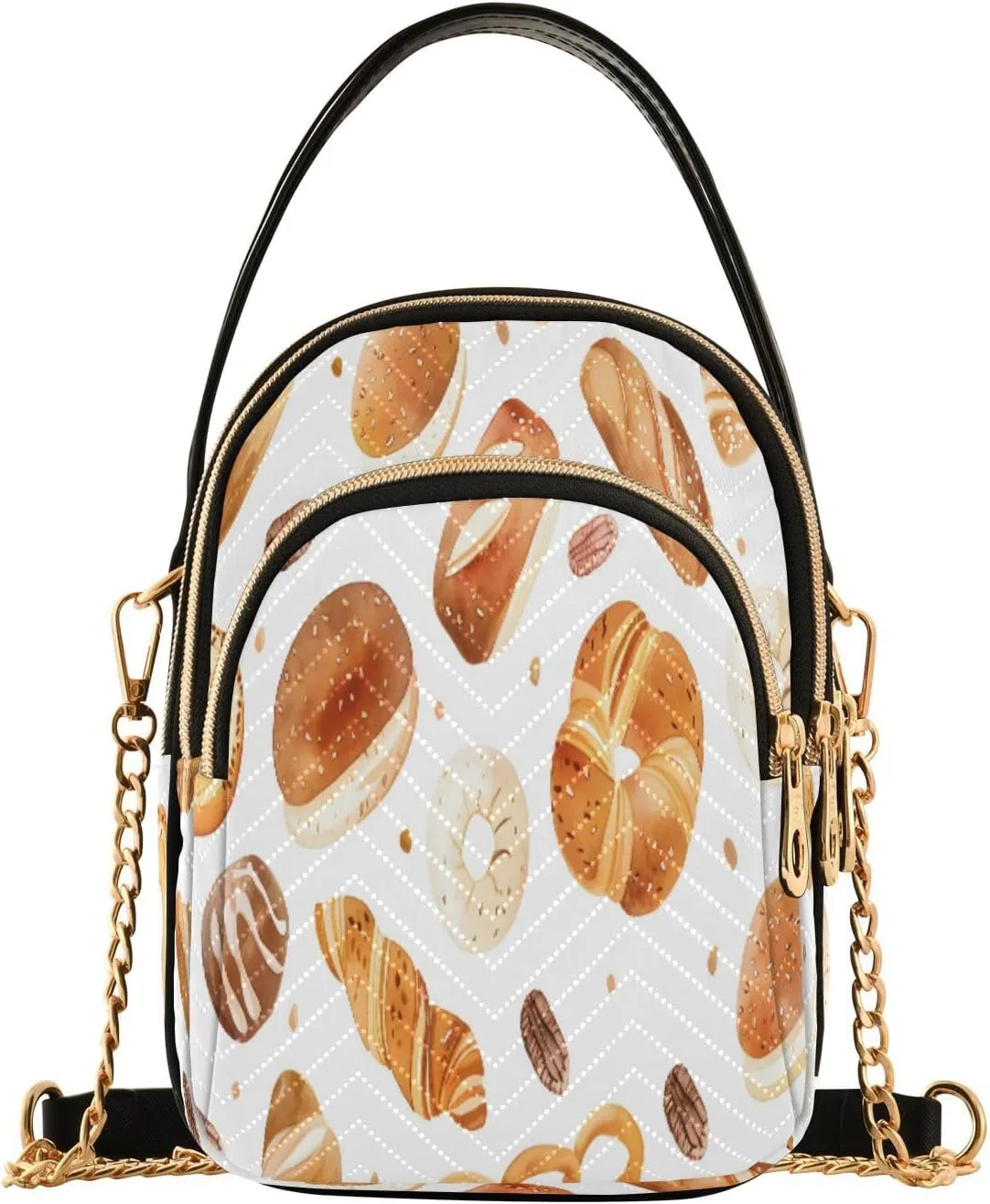 Quilted Crossbody Bags for Women,Watercolor Flat Cartoon Style Bakery Seamless Pattern with Illustration Of Bakery Product Isolated O Women's Crossbody Handbags Small Travel Purses Phone Bag