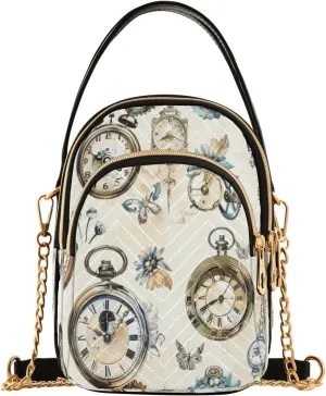 Quilted Crossbody Bags for Women,Watercolor Shabby Chic Vintage Steampunk Women's Crossbody Handbags Small Travel Purses Phone Bag