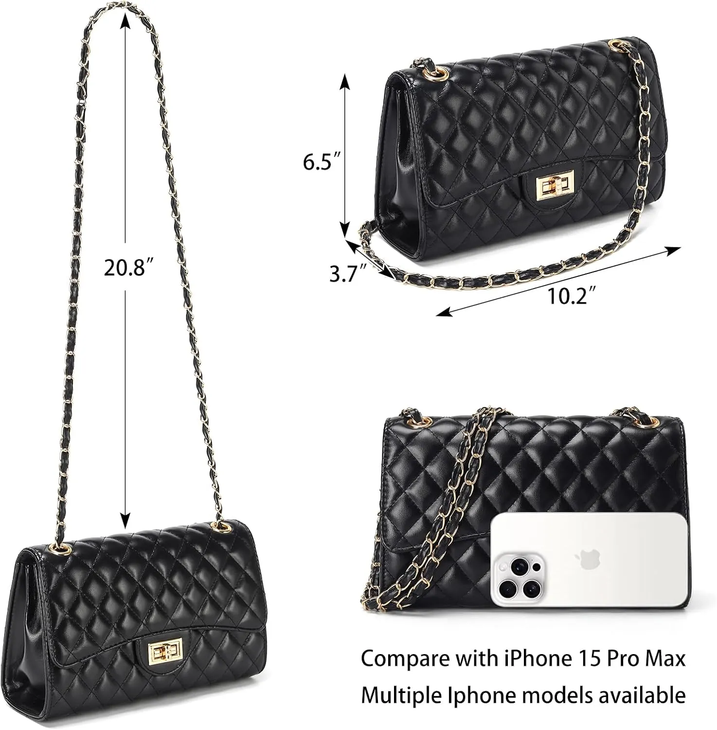 Quilted Leather Crossbody Bags for Women Trendy Ladies Shoulder Purse Satchel HandBag with Chain Strap