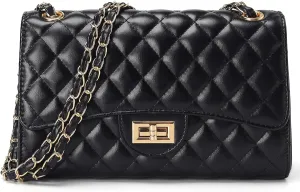 Quilted Leather Crossbody Bags for Women Trendy Ladies Shoulder Purse Satchel HandBag with Chain Strap
