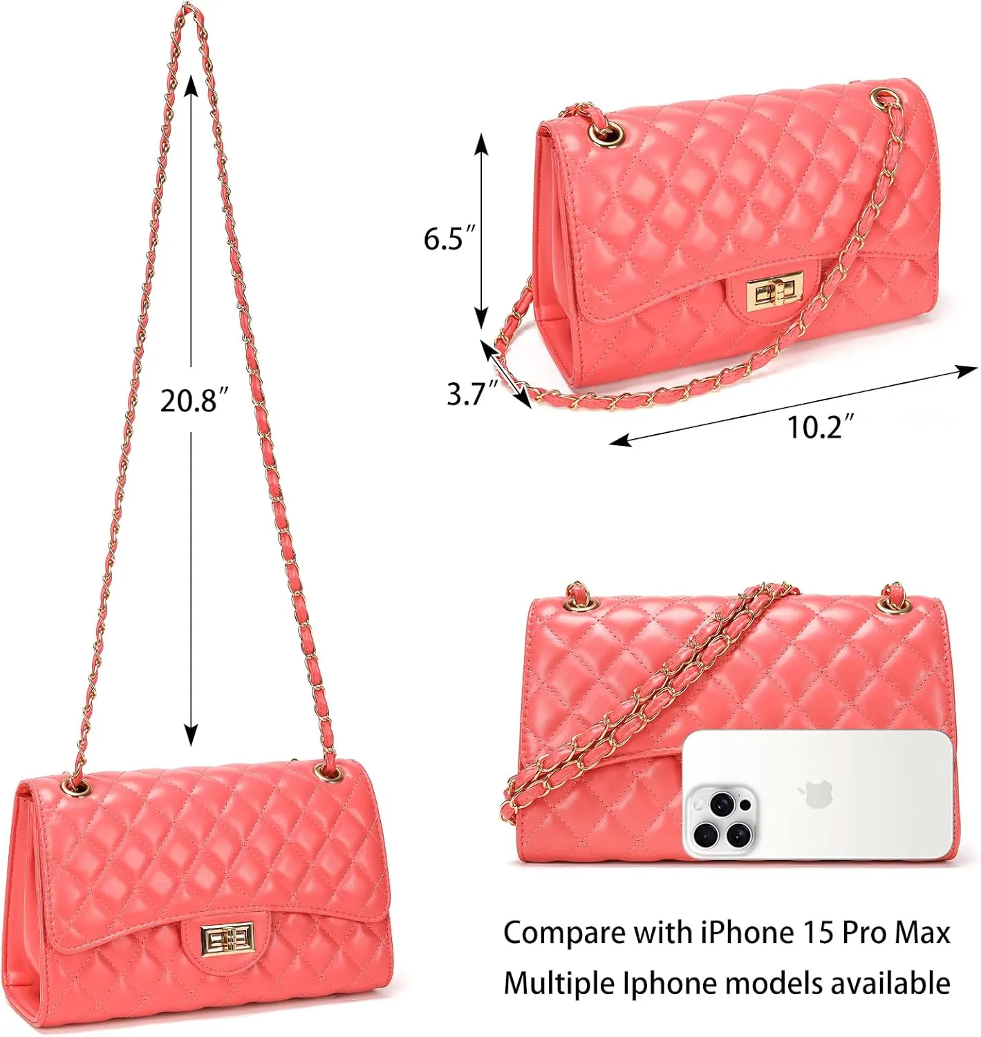 Quilted Leather Crossbody Bags for Women Trendy Ladies Shoulder Purse Satchel HandBag with Chain Strap