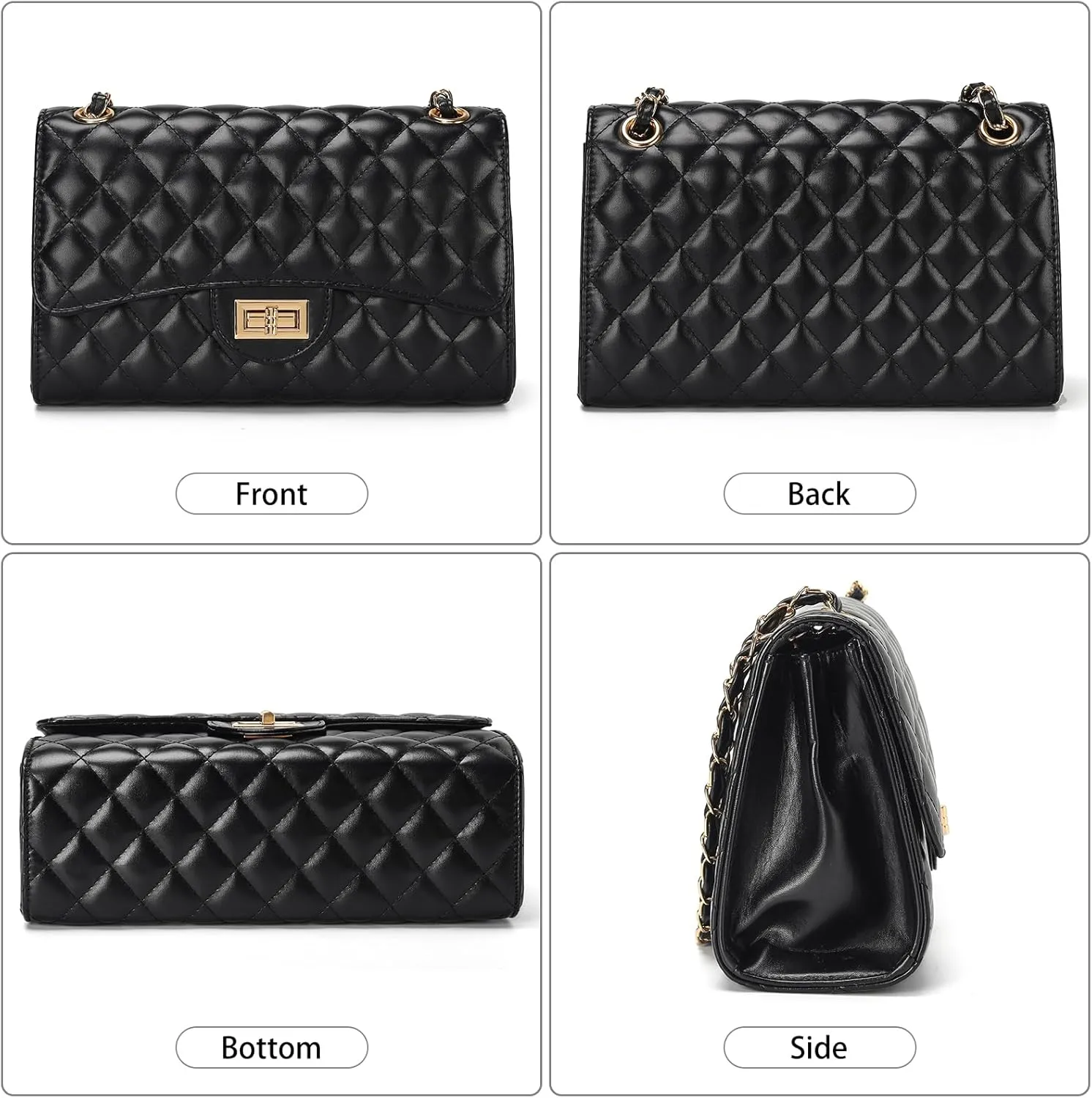 Quilted Leather Crossbody Bags for Women Trendy Ladies Shoulder Purse Satchel HandBag with Chain Strap
