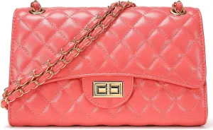 Quilted Leather Crossbody Bags for Women Trendy Ladies Shoulder Purse Satchel HandBag with Chain Strap