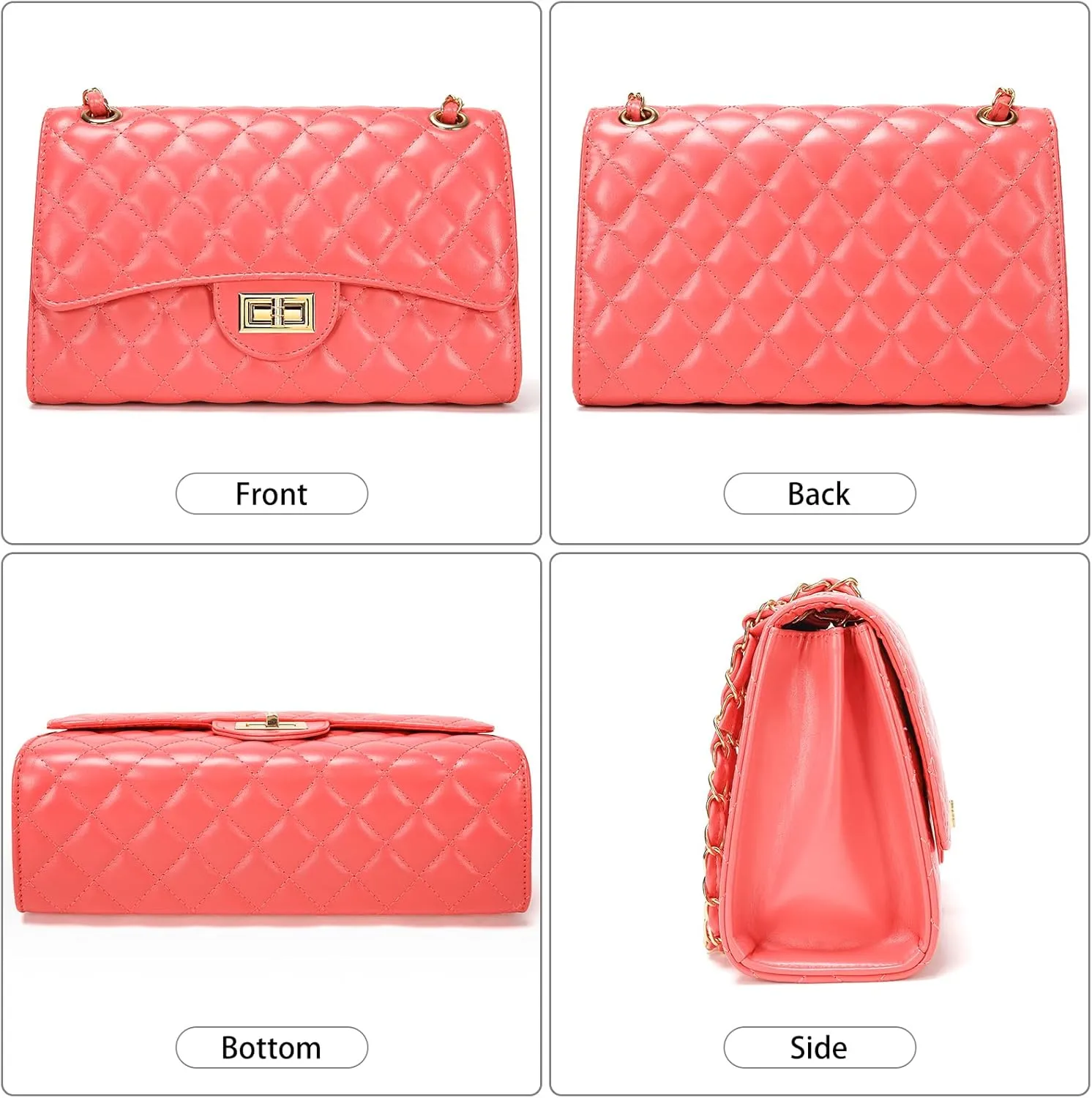 Quilted Leather Crossbody Bags for Women Trendy Ladies Shoulder Purse Satchel HandBag with Chain Strap