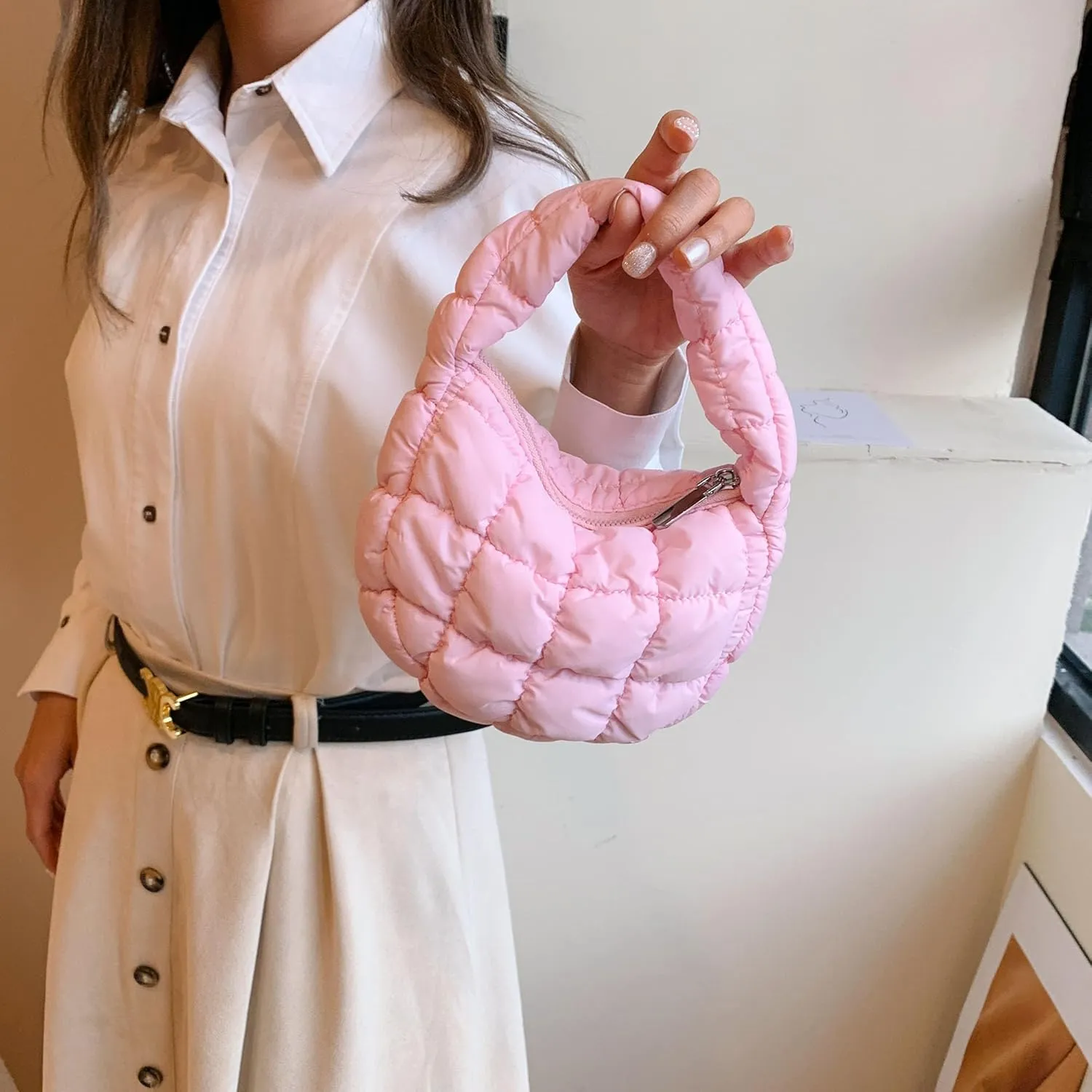Quilted MINI Handbag and Purses Women Puffer Nylon Hobo Cotton Padded Purse Work Travel Lightweight