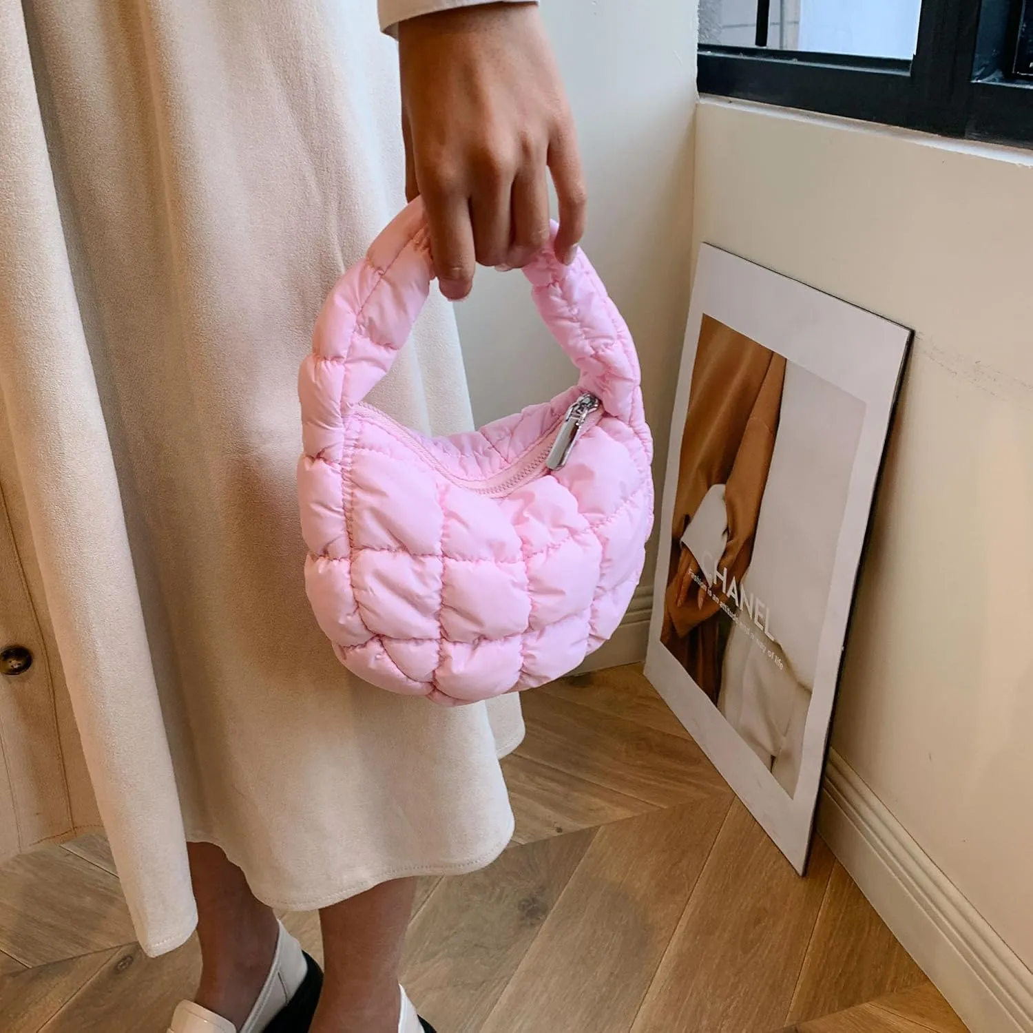 Quilted MINI Handbag and Purses Women Puffer Nylon Hobo Cotton Padded Purse Work Travel Lightweight