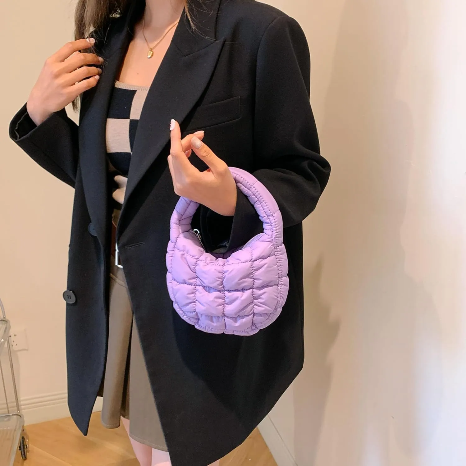 Quilted MINI Handbag and Purses Women Puffer Nylon Hobo Cotton Padded Purse Work Travel Lightweight
