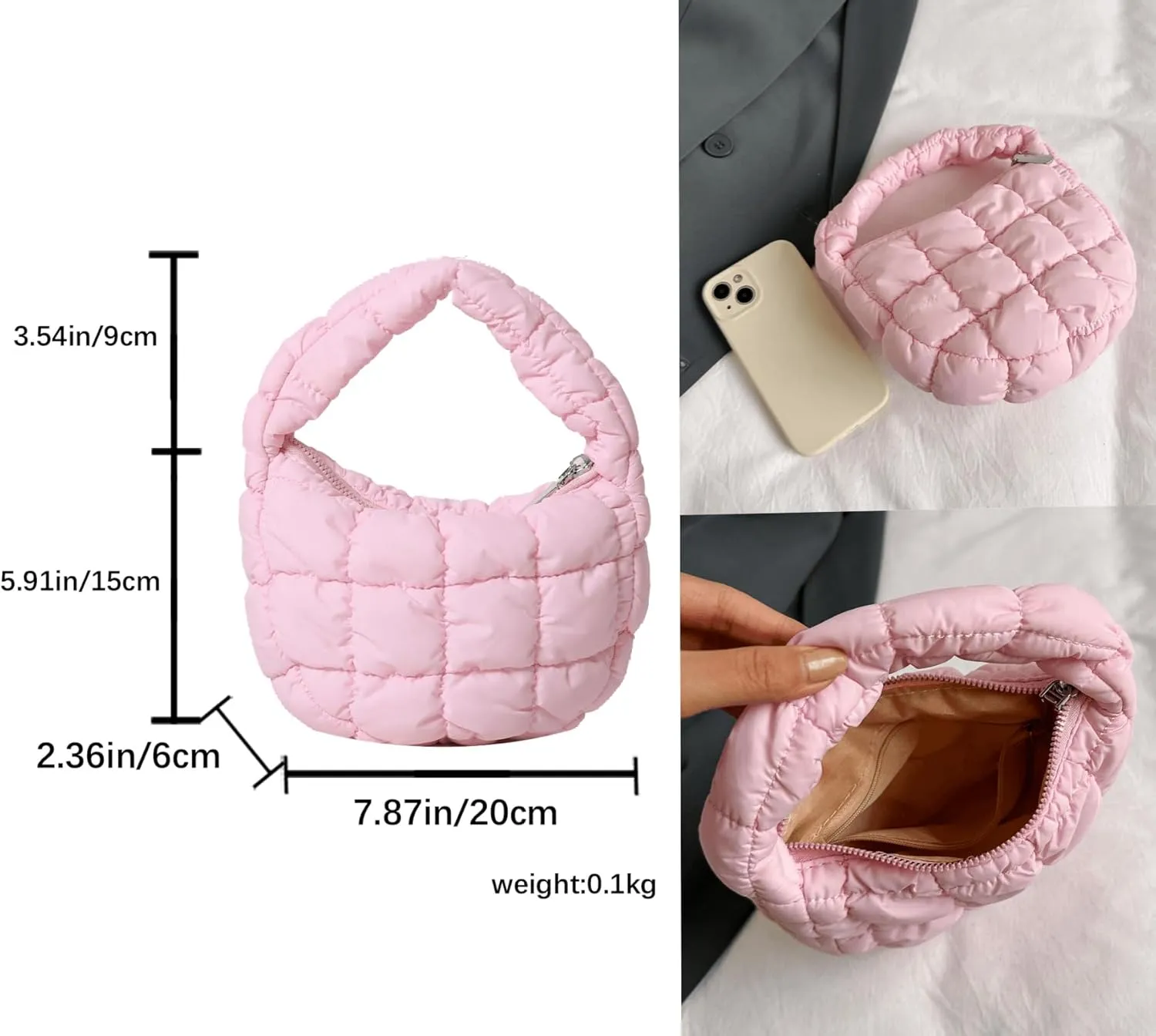 Quilted MINI Handbag and Purses Women Puffer Nylon Hobo Cotton Padded Purse Work Travel Lightweight