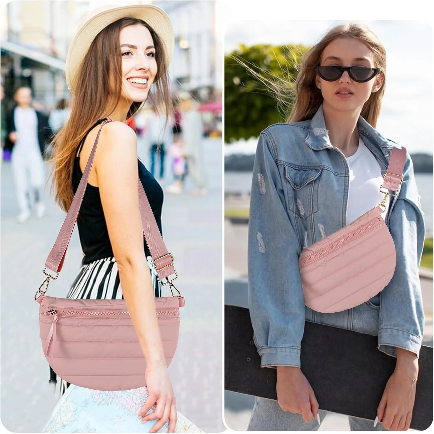 Quilted Puffer Belt Bag Puffy Sling Bag Fanny Pack Puffer Crossbody Bags Chest Belt Bum Waist Bag Purse Shoulder Bag for Women Gift