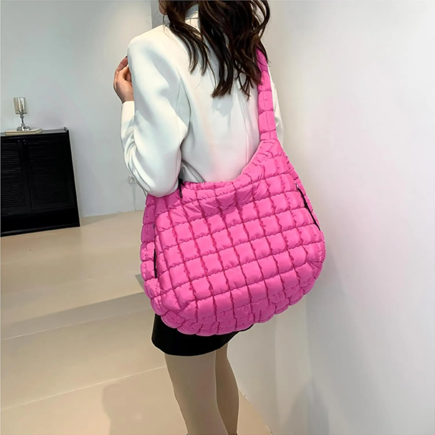 Quilted Puffer Crossbody Bag Lightweight Nylon Puffer Tote Bag Puffy Shoulder Bag Carryall Hobo Bags for Women