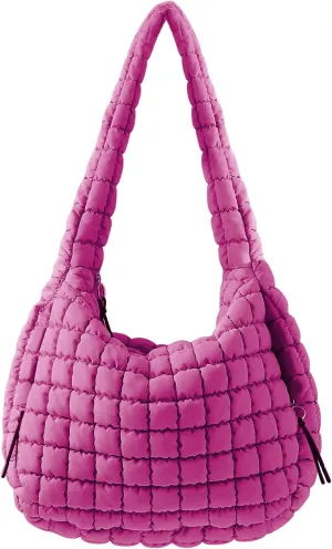 Quilted Puffer Crossbody Bag Lightweight Nylon Puffer Tote Bag Puffy Shoulder Bag Carryall Hobo Bags for Women