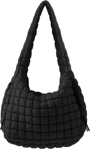 Quilted Puffer Crossbody Bag Lightweight Nylon Puffer Tote Bag Puffy Shoulder Bag Carryall Hobo Bags for Women