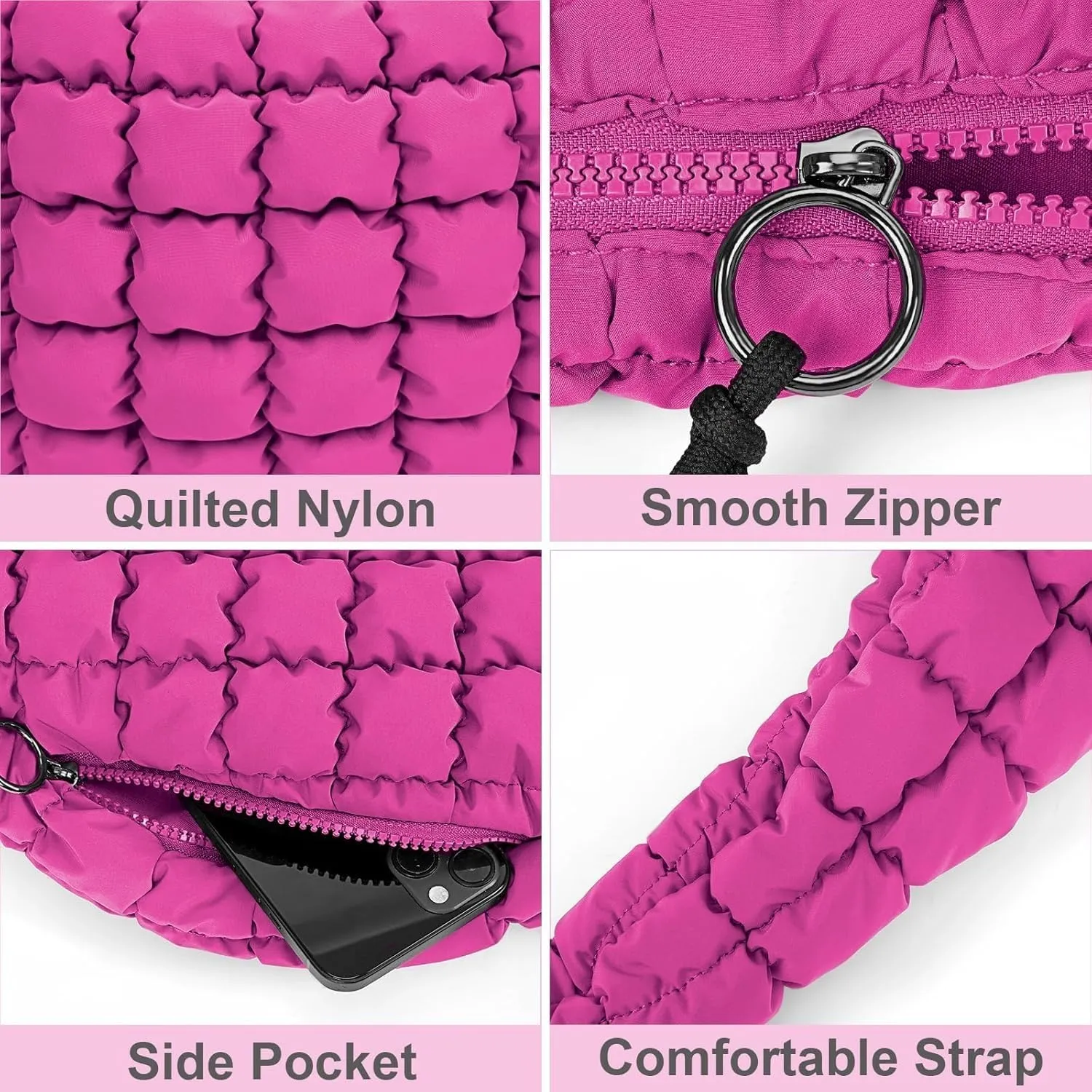 Quilted Puffer Crossbody Bag Lightweight Nylon Puffer Tote Bag Puffy Shoulder Bag Carryall Hobo Bags for Women