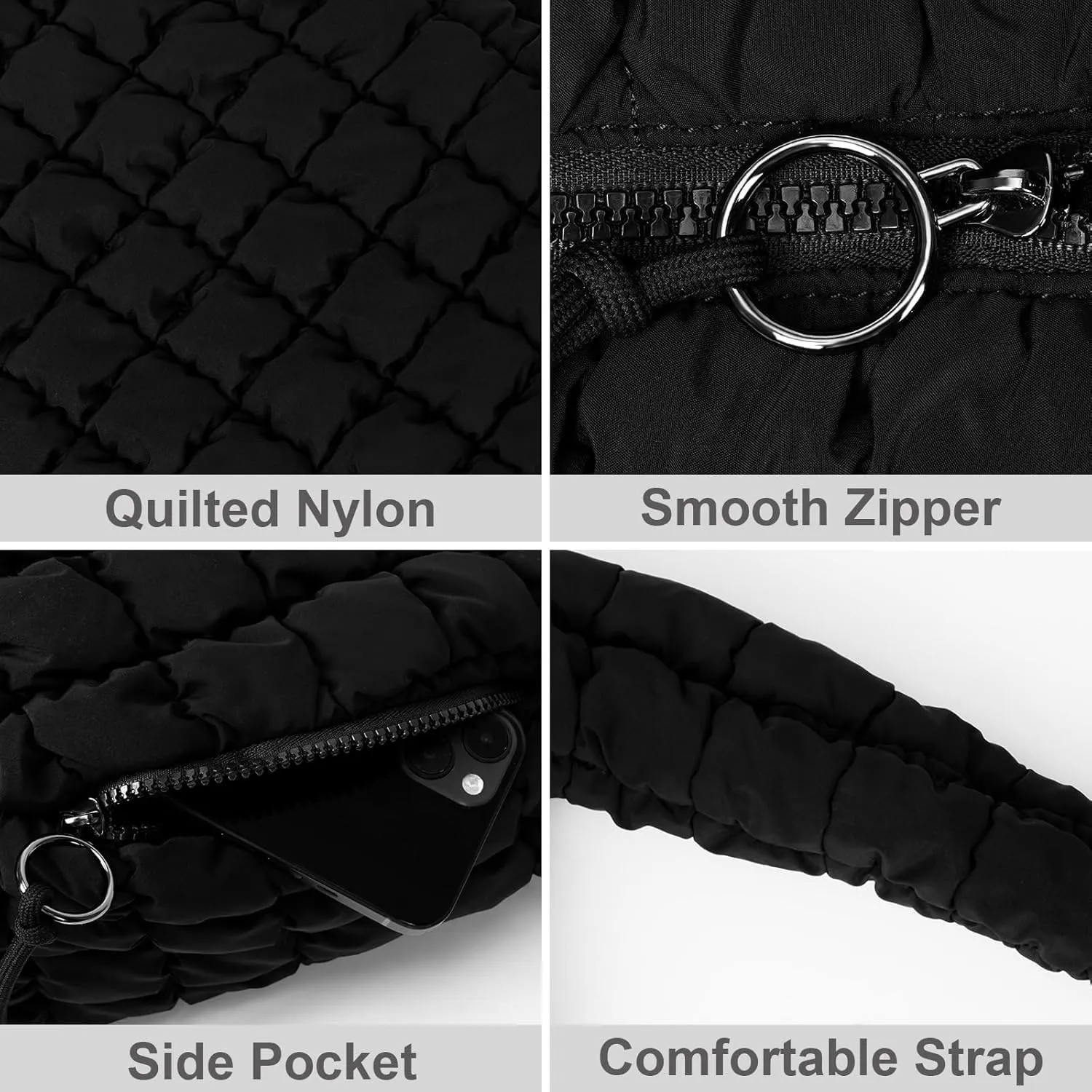 Quilted Puffer Crossbody Bag Lightweight Nylon Puffer Tote Bag Puffy Shoulder Bag Carryall Hobo Bags for Women