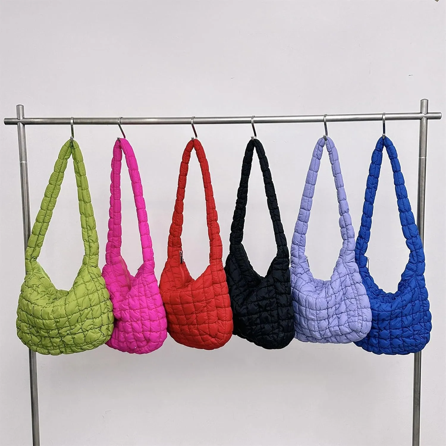 Quilted Puffer Large Shoulder Crossbody for Women Nylon Hobo Pleated Padded Handbag and Purses Lightweight